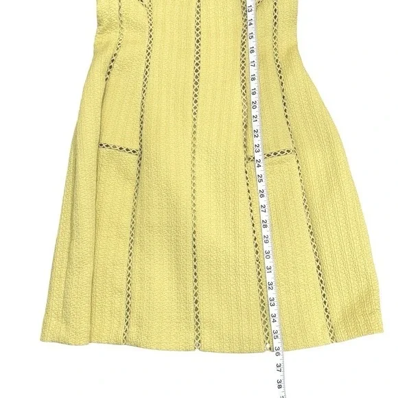 Rebecca‎ Taylor Cocktail Mini Dress Yellow Chartreuse Ladder Stitch Sleeveless 2 - Picture 7 of 12